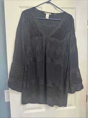 La Blanca Black Embroidered V-Neck Swim Coverup